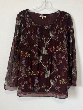 Max Studio Long Sleeve Round Neck Semi-Sheer Floral Blouse Women's Size L